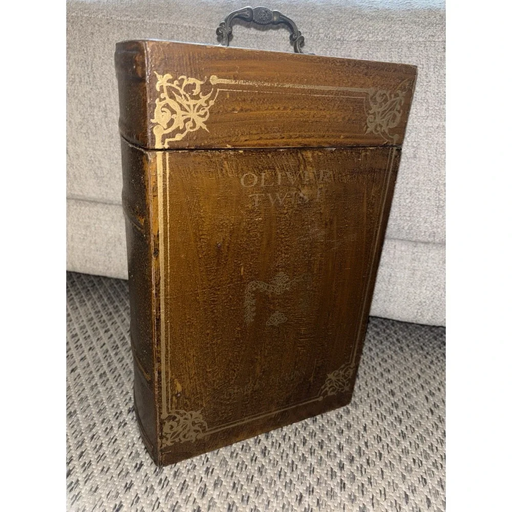 Large Wood Faux Book Box Oliver Twist By Charles Dickens Vintage Latch Buckle